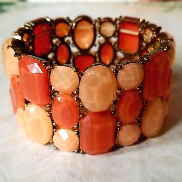 Vintage Beaded Chunky Stretch Cuff Bracelet - Picture 2 of 16